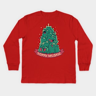 Funny Animal Christmas - Hoppy Holidays Frogs Kids Long Sleeve T-Shirt